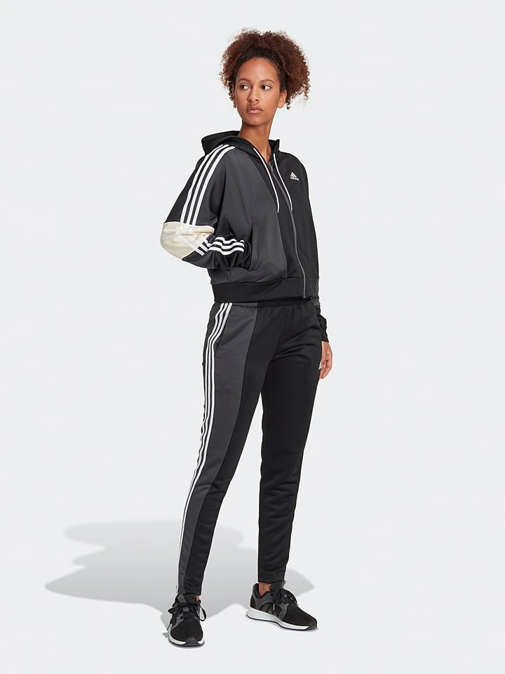 ADIDAS Trainingsanzug "W Bold Block TS" In Schwarz/ Anthrazit/ Weiß