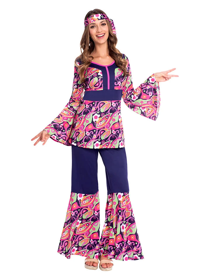 AMSCAN 3tlg. Kostüm "Hippy Chick" In Dunkelblau/ Bunt