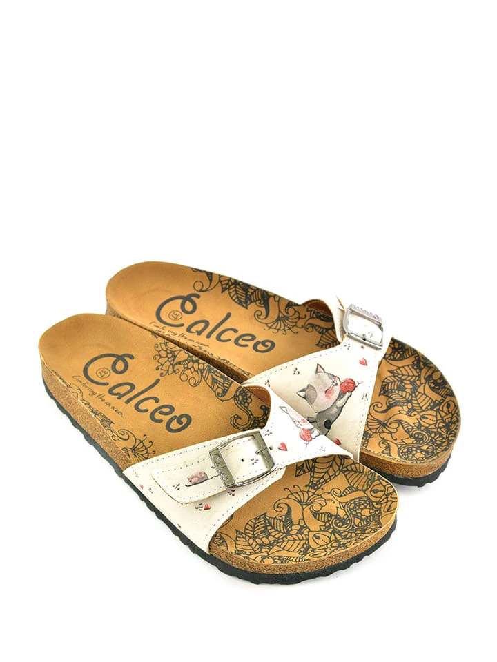 Pantoletten In Creme/ Bunt