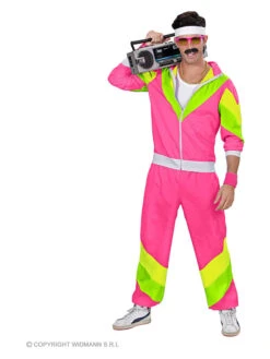2tlg. Kostüm "80er Jahre Trainingsanzug" In Pink/ Grün