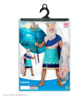 3tlg. Kostüm "Poseidon" In Blau/ Türkis/ Weiß