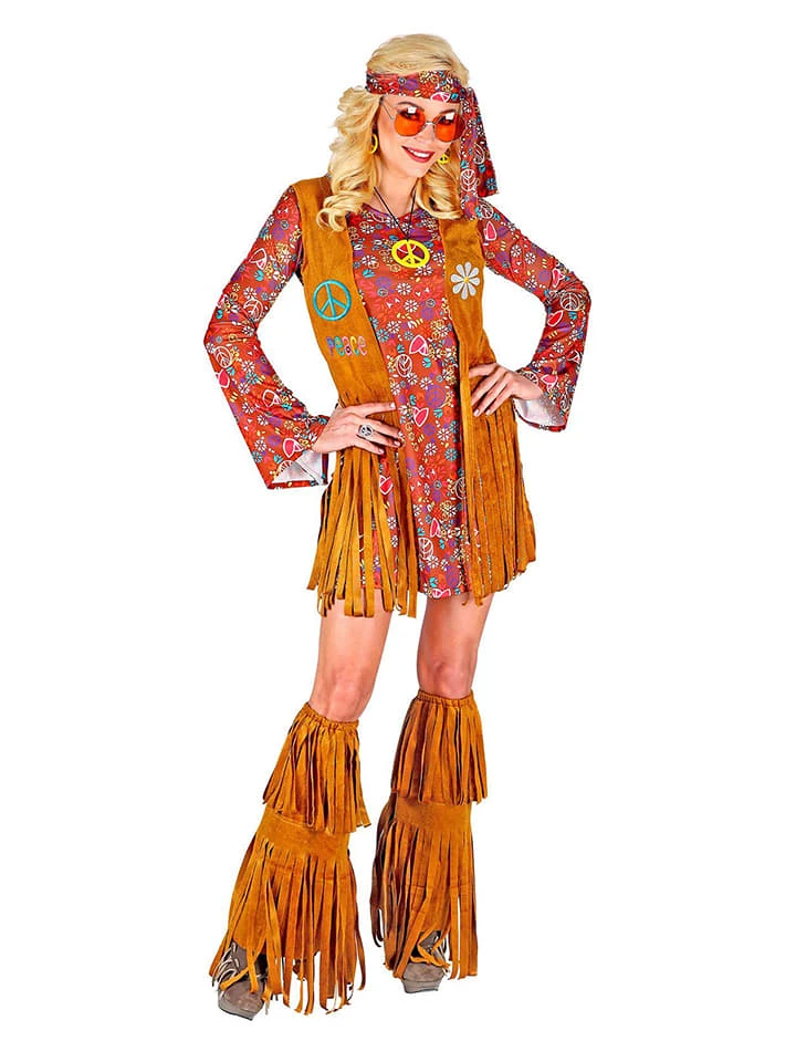 4tlg. Kostüm "Hippie" In Hellbraun/ Rot - Image 2