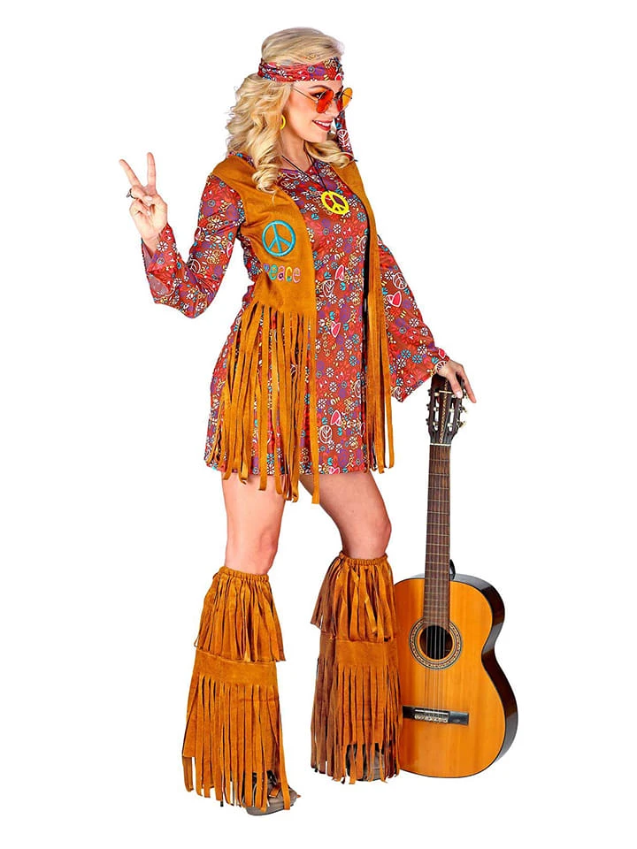 4tlg. Kostüm "Hippie" In Hellbraun/ Rot - Image 4