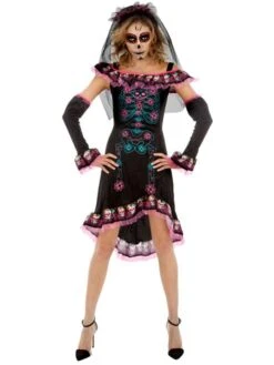 3tlg. Kostüm "Miss Day Of The Dead" In Schwarz