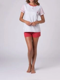 Pyjama In Grau/ Rot