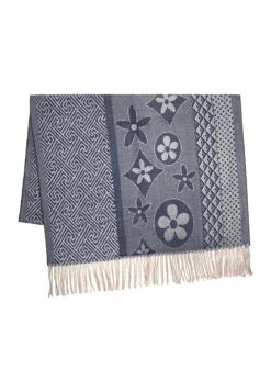 Weicher Wollschal Vintage Muster Halstuch In Dunkelblau