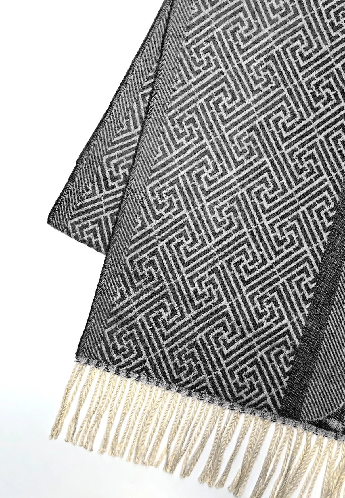 Weicher Wollschal Vintage Muster Halstuch In Dunkelgrau - Image 3