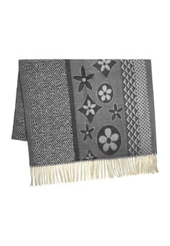 Weicher Wollschal Vintage Muster Halstuch In Dunkelgrau