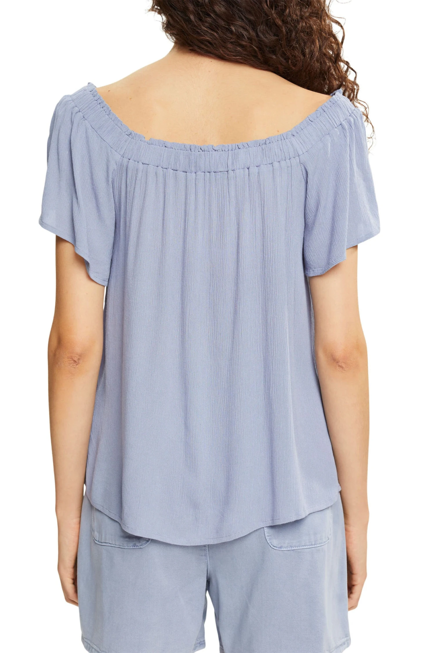 ESPRIT Crinkle-Bluse Mit Carmen-Ausschnitt Light Blue Lavender - Image 3