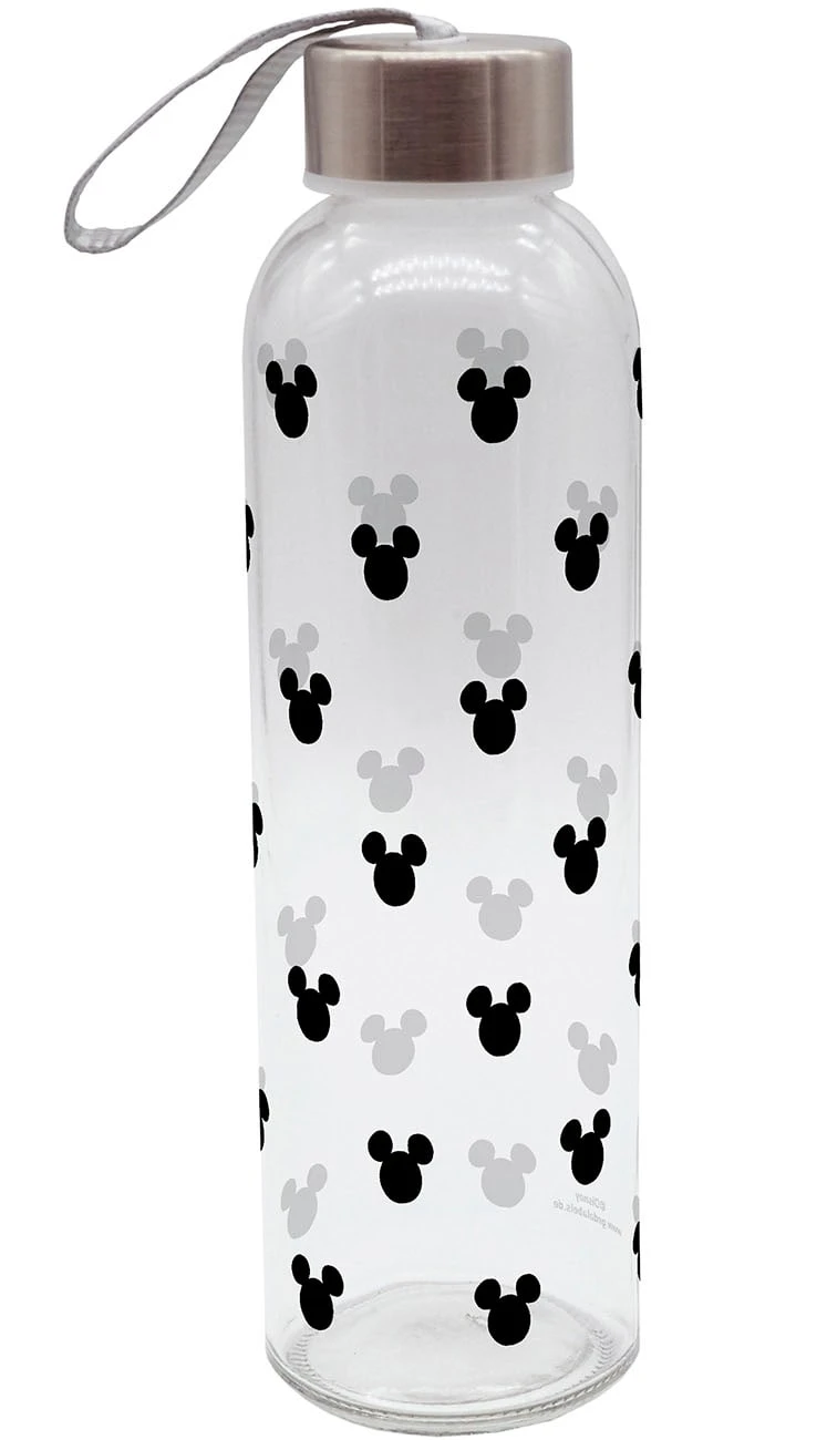 Glas Trinkflasche Mickey Muster In Schwarz - 500 Ml