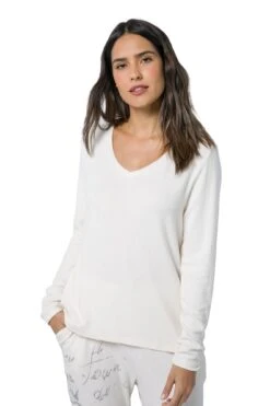 Sweatshirt V-Ausschnitt Langarm Kuschelweich In Lila