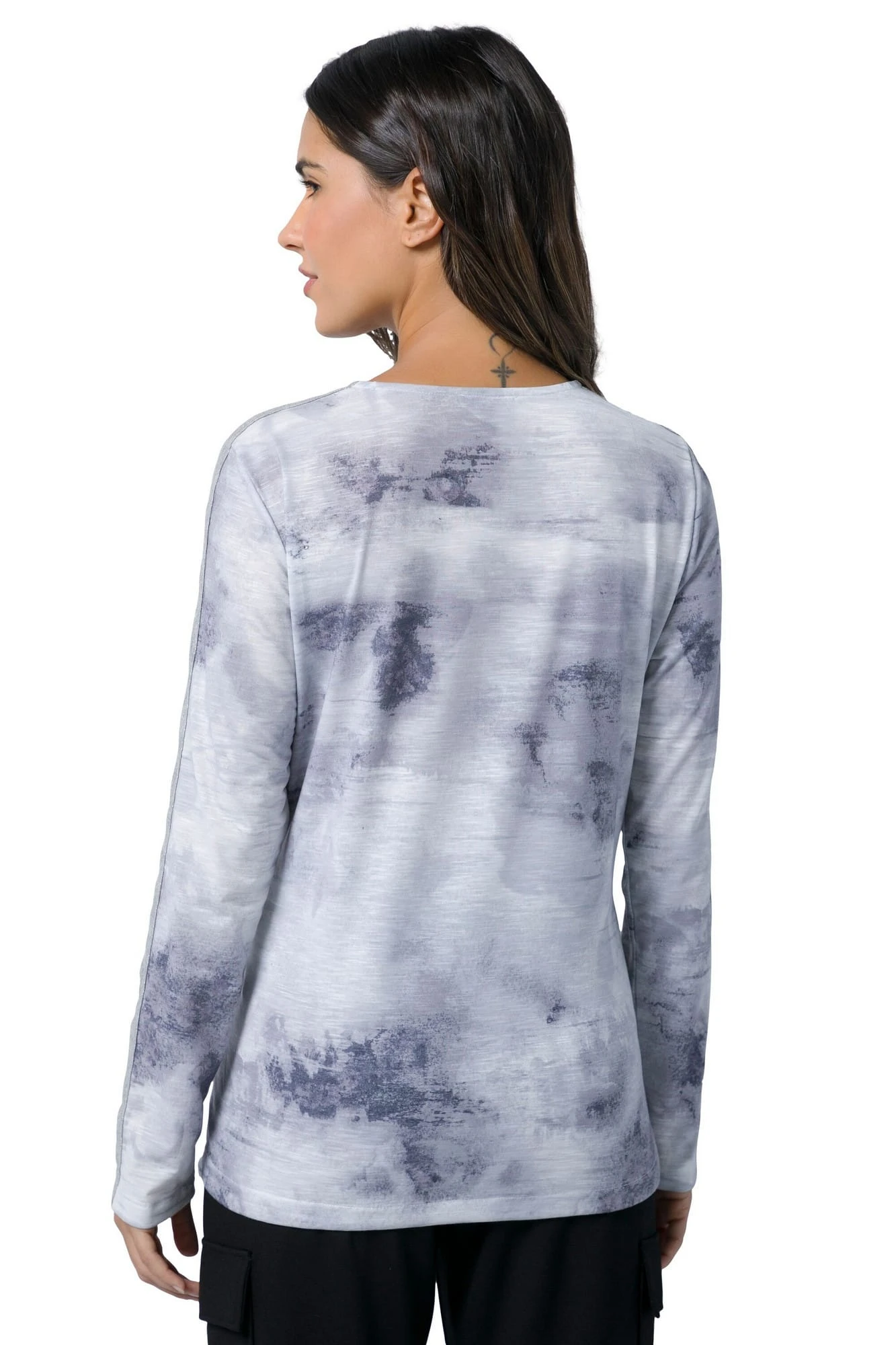 T-Shirt Rundhals Langarm Print Vorne In Blau - Image 2