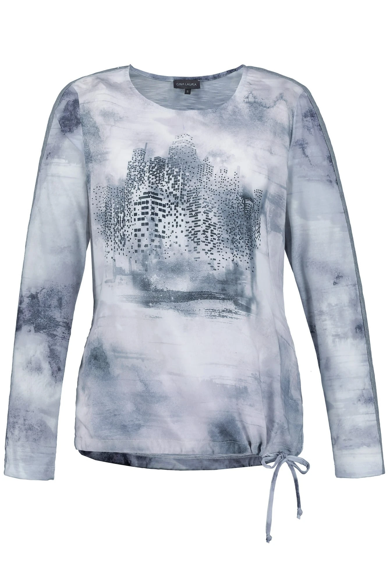 T-Shirt Rundhals Langarm Print Vorne In Blau - Image 3