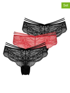 3er-Set: Slips In Schwarz/ Rot