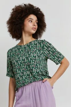 ICHI Kurzarmbluse In Grün