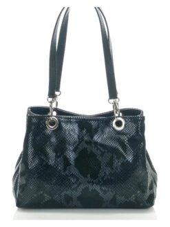 Leder-Schultertasche "Sorbo" In Schwarz/ Blau - (B)30 X (H)27 X (T)12 Cm