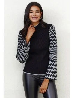 Rollkragenpullover In Schwarz/ Grau/ Bunt