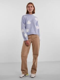 Pieces Pullover "Ana" In Hellblau/ Weiß