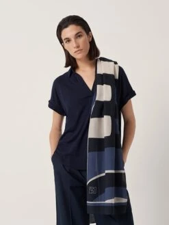 Someday Schal "Biebo" In Dunkelblau/ Creme - (L)200 X (B)100 Cm