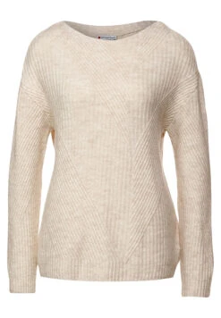 STREET ONE Pullover Mit Struktur Dream White Melange