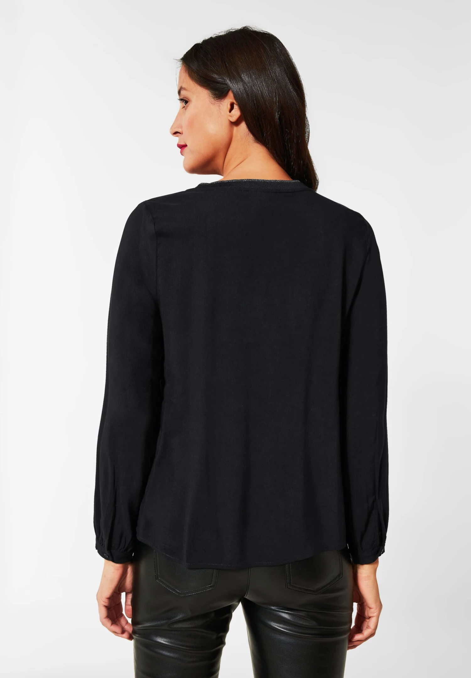 STREET ONE Rundhalsbluse Mit Coating Black - Image 3