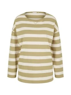 Tom Tailor Longsleeve In Oliv/ Creme