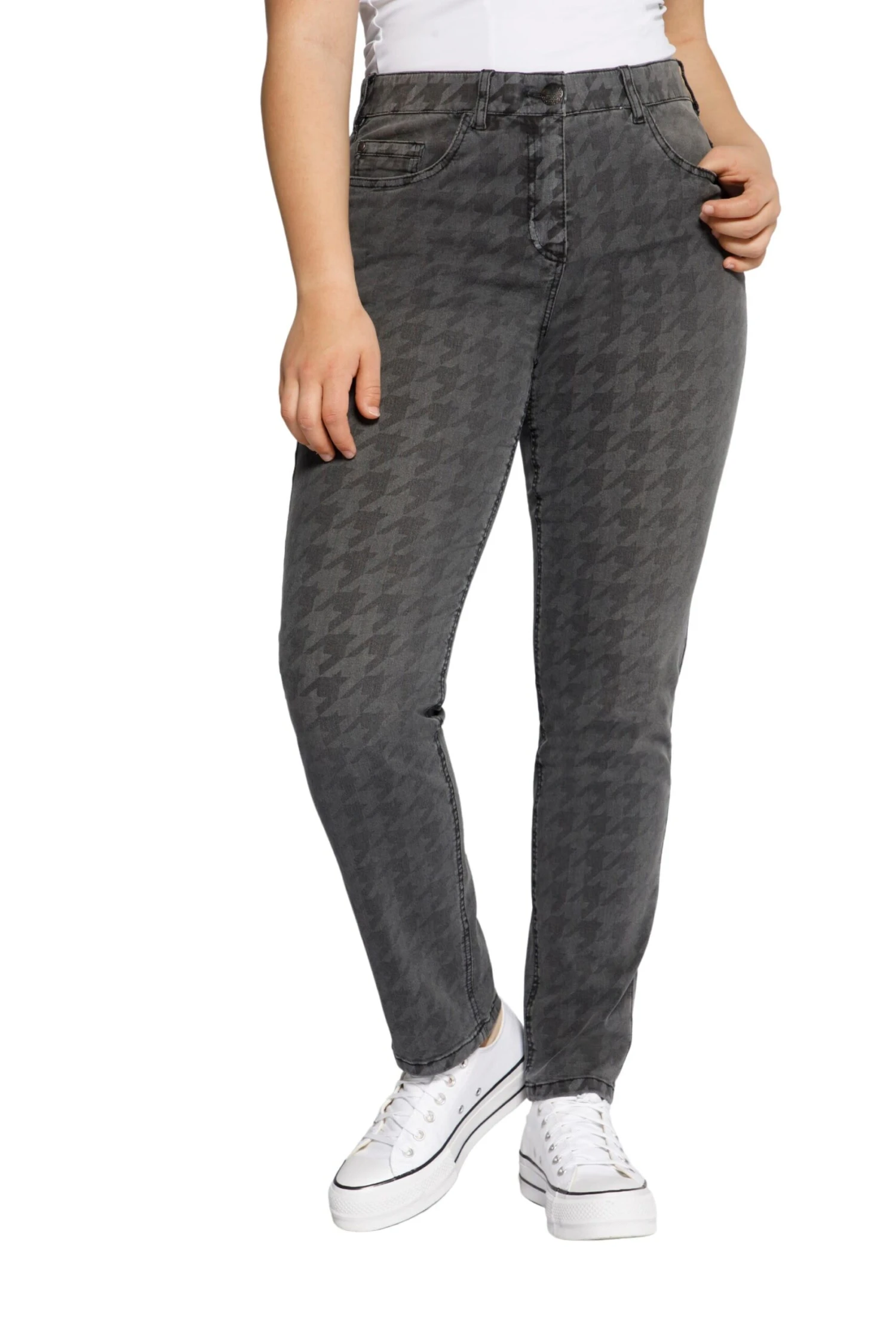 Ulla Popken Jeans Sarah Hahnentrittmuster In Grau