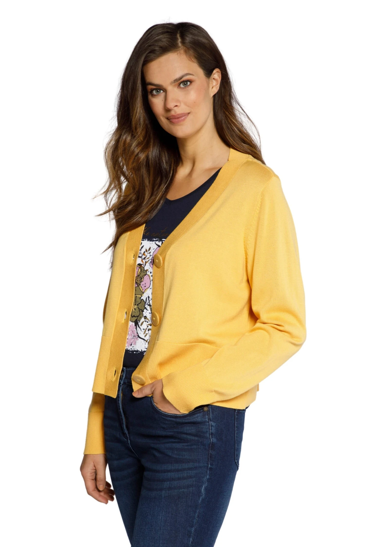 Ulla Popken Kurze Strickjacke Mit Großen Knöpfen In Gelb