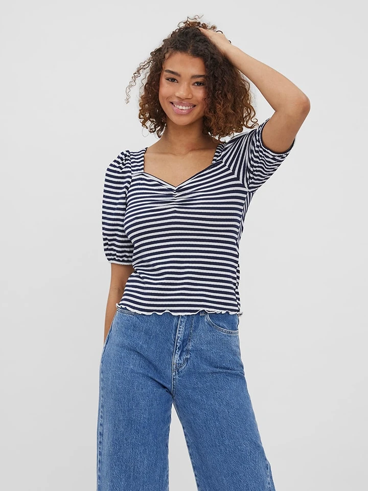Vero Moda Shirt "Gabi" In Dunkelblau/ Weiß